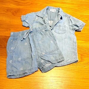 Miles the Label Baby Chambray Short Sleeve Shirt and Shorts Set Size 12 months